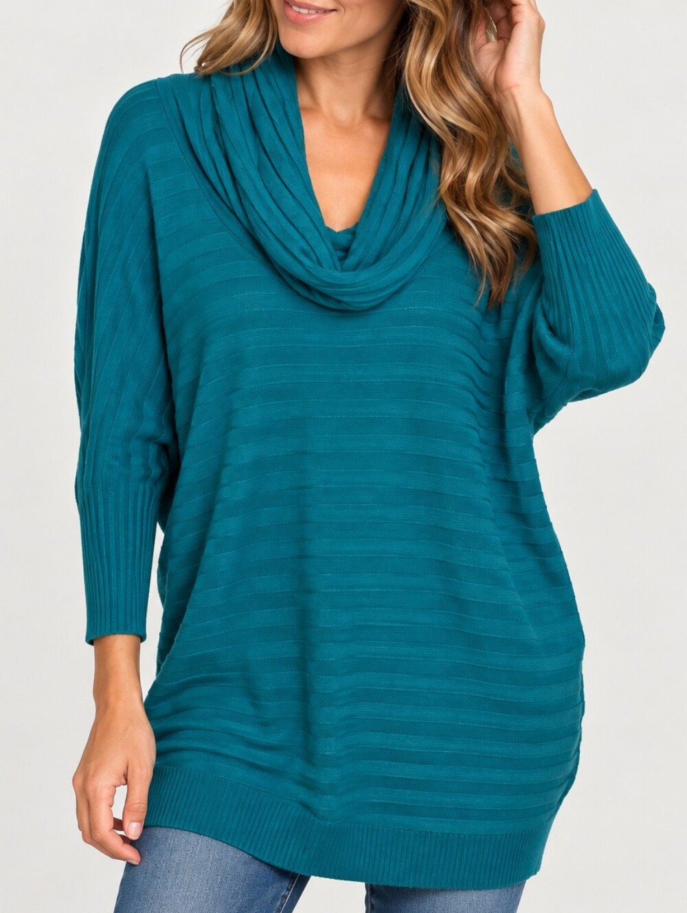 A.N.A Women’s Teal Green Cowl Neck Ribbed Dolman Sleeve Sweater Size M